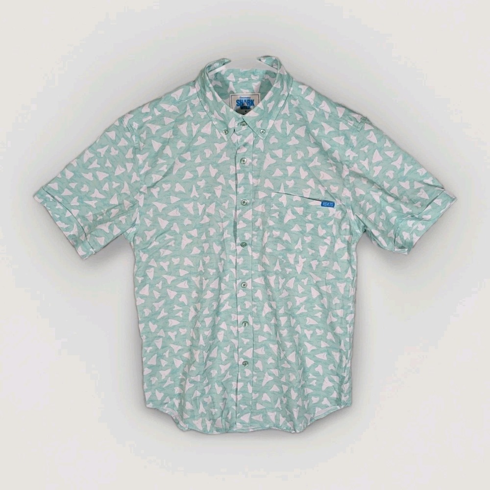 RSVLTS Shark Week Shirt Men's Small 'Sink Your Teeth" Kunuflex Button Down Mint
